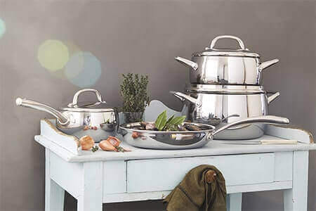 BAUMALU 341979 Batteria Da Cucina In Acciaio Inox Con Coperchio In Vetro – Adatta A Induzione, Lavabile In Lavastoviglie